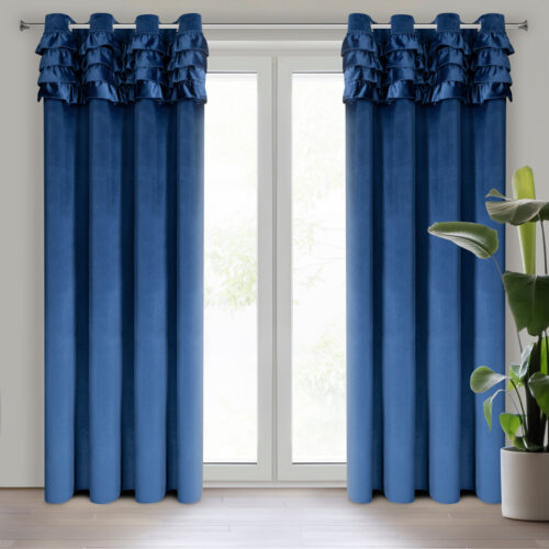 Marineblauer Blättervorhang mit Glanzfaden ZKNR-02