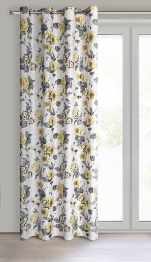 Verdunkelungsvorhang mit gelben Blumen und silbernem Druck ZKFL-01